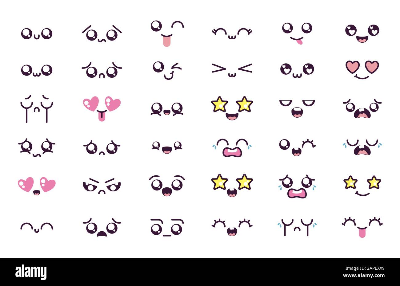 cartoon face icon set design, Kawaii expression cute character funny ...