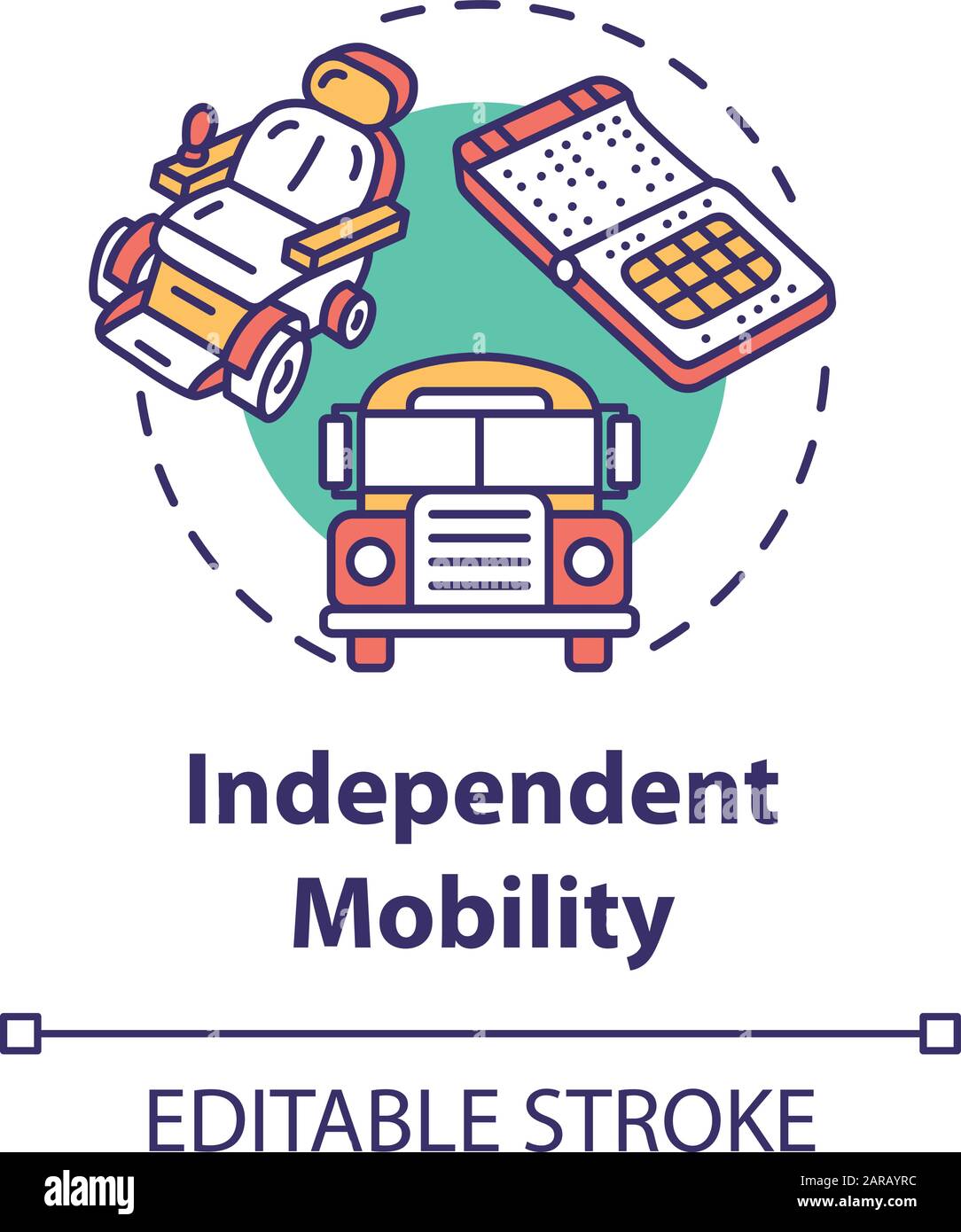 Independent mobility concept icon. Transportation for people with special needs. Inclusive environment idea thin line illustration. Vector isolated ou Stock Vector