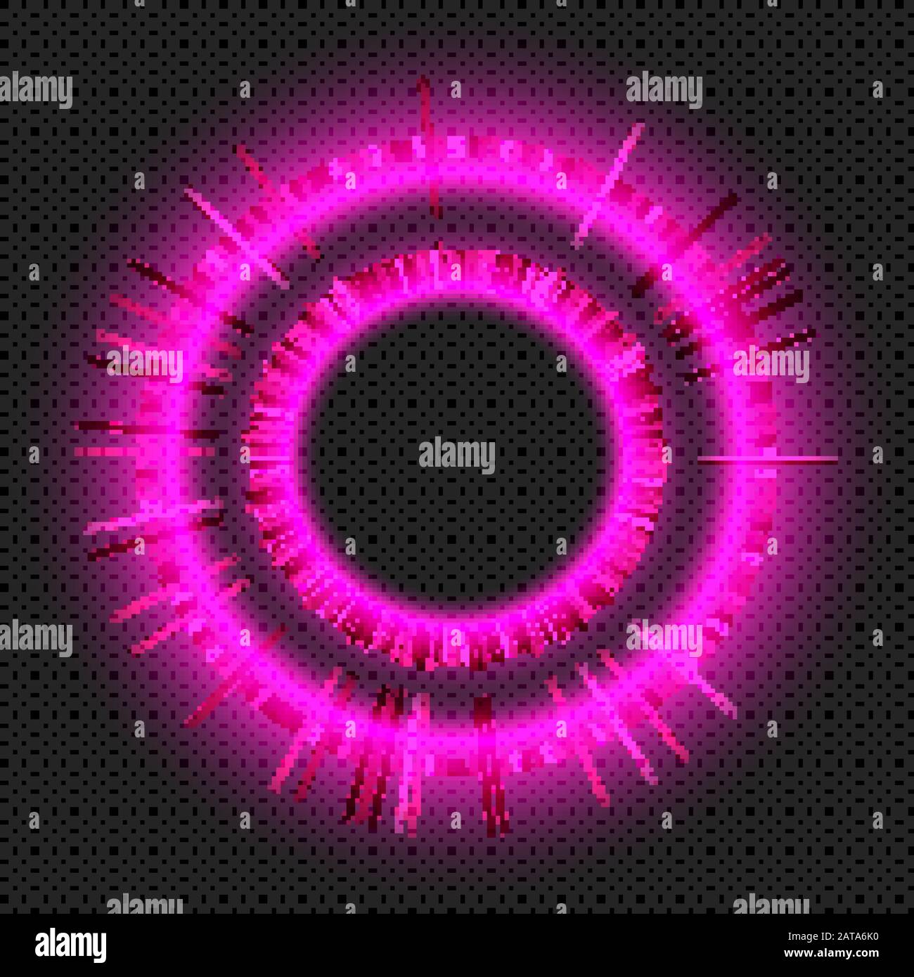 Pink Shining Round Music Equalizer Scale  on Transparent Background  - Vector Glowing Neon Spiral Stock Vector