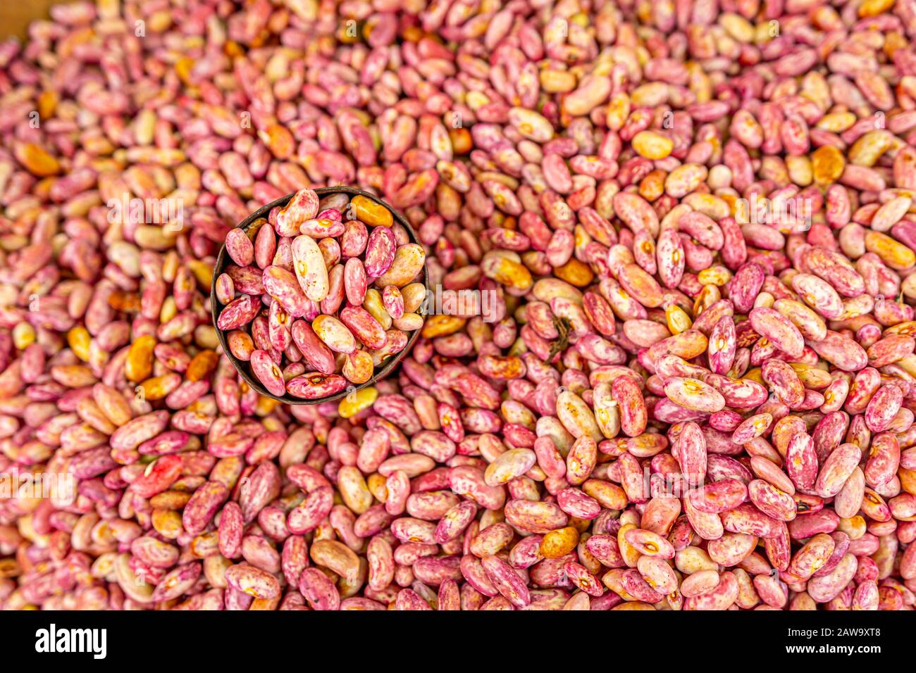 Red kidney beans in tin can, local market Stock Photo