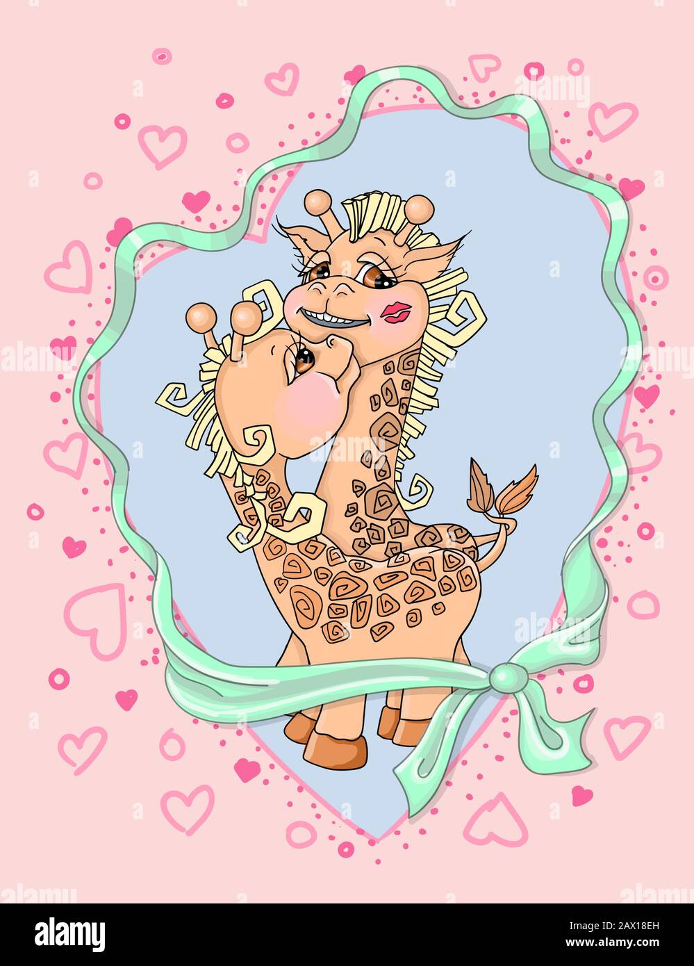 vector illustration valentines day funny two giraffes kiss Stock Vector