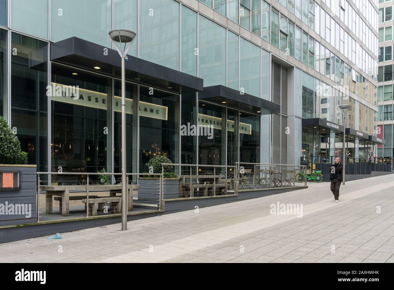 Exterior of Brasserie Blanc, part of Raymond Blanc's restaurant chain, the Hub, Milton Keynes, UK Stock Photo