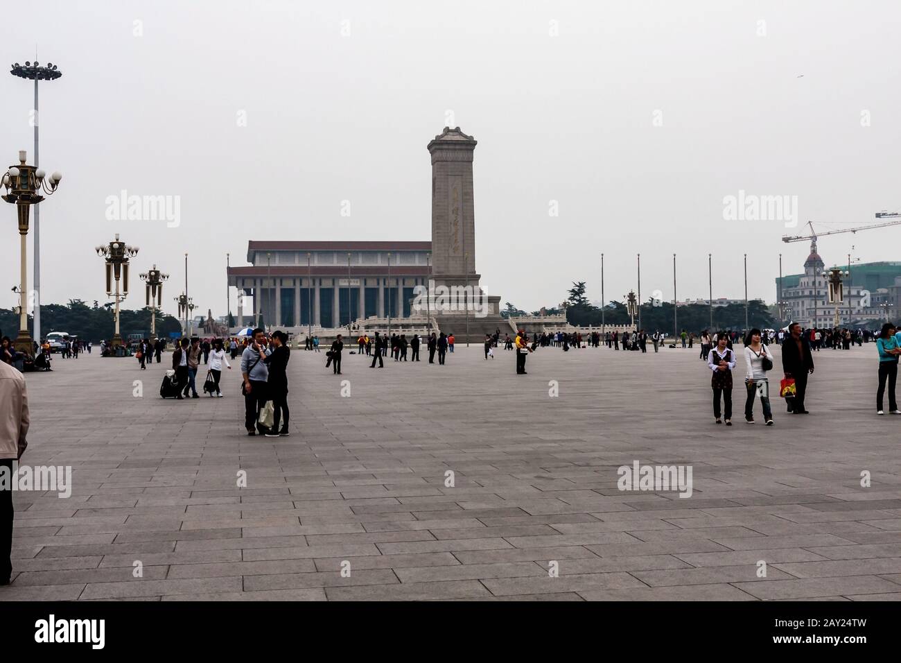 Tiananmen Square with the Monument to the People's Heroes and the Mausoleum of Mao Zedong, Beijing Stock Photo