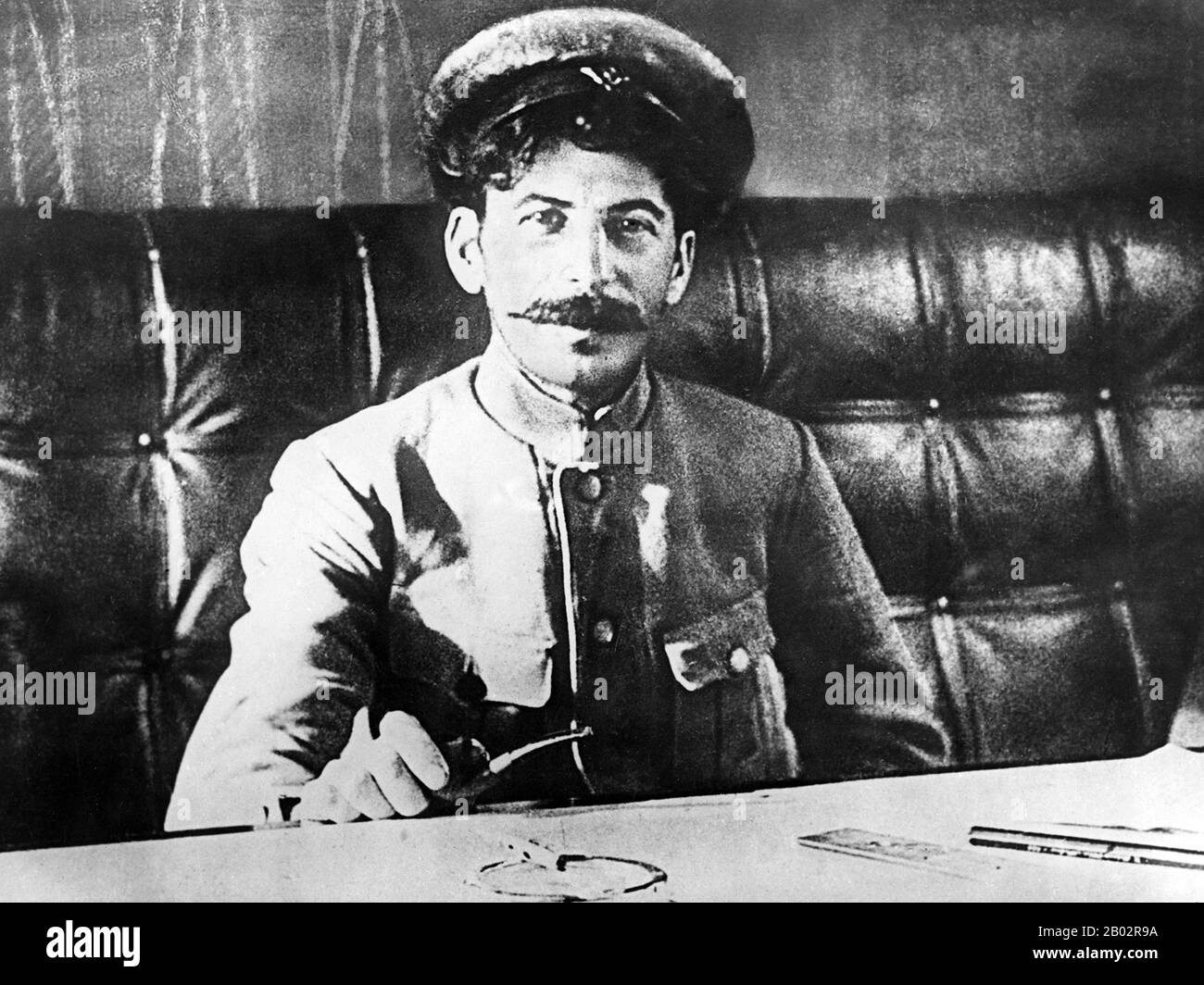 Joseph Vissarionovich Stalin (18 December 1878 – 5 March 1953) was the first General Secretary of the Communist Party of the Soviet Union's Central Committee from 1922 until his death in 1953. While formally the office of the General Secretary was elective and was not initially regarded as top position in the Soviet state, after Vladimir Lenin's death in 1924, Stalin managed to consolidate more and more power in his hands, gradually putting down all opposition groups within the party.  Stalin's idea of socialism in one country became the primary line of the Soviet politics. He dominated Soviet Stock Photo