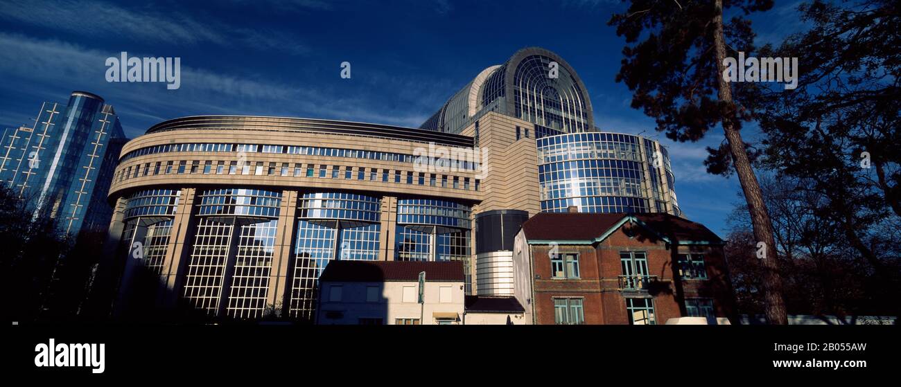 Low angle view of a government building, European Parliament, Brussels, Belgium Stock Photo