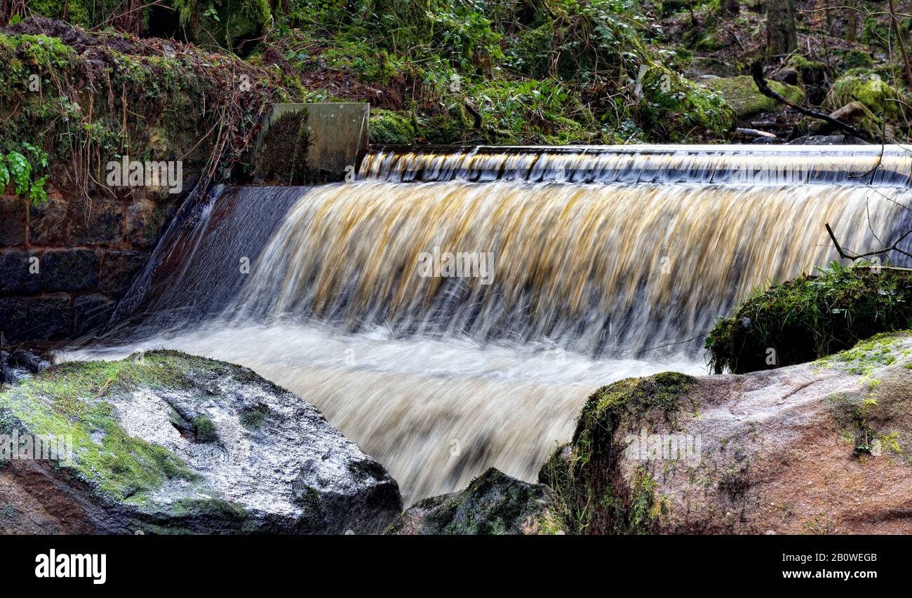 Man made waterfall, Wyming Brook Nature Reserve,Sheffield,South Yorkshire,England,UK Stock Photo