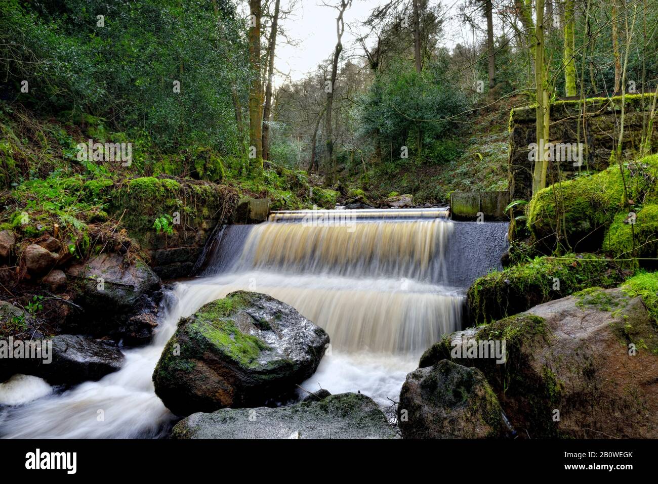 Man made waterfall, Wyming Brook Nature Reserve,Sheffield,South Yorkshire,England,UK Stock Photo