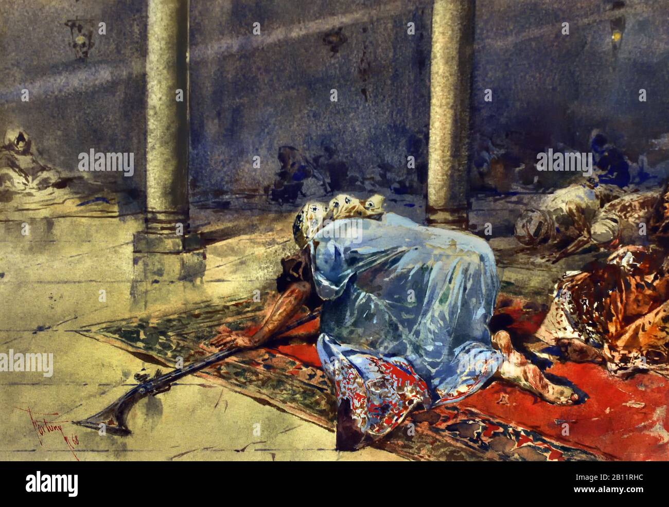 The Arab's Prayer 1868 by Spanish painter Marià Fortuny or Mariano Fortuny 1838-1878  Arab, Muslim, Islam, Stock Photo