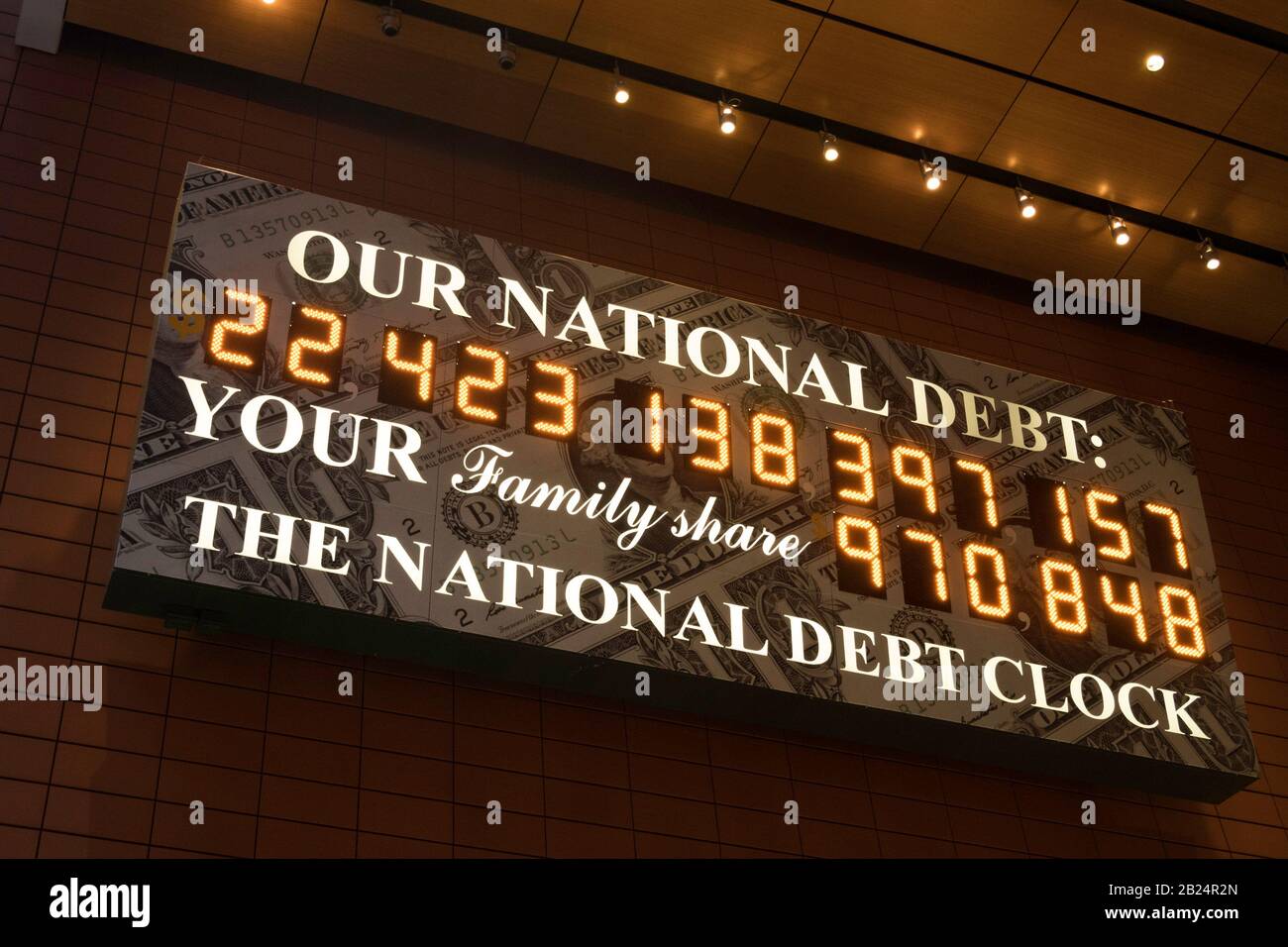 National Debt Clock in Times Square, New York City, USA Stock Photo