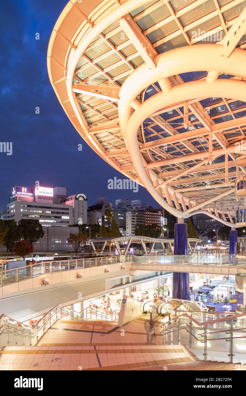 Oasis 21 bus terminal at dusk, Nagoya, Japan Stock Photo