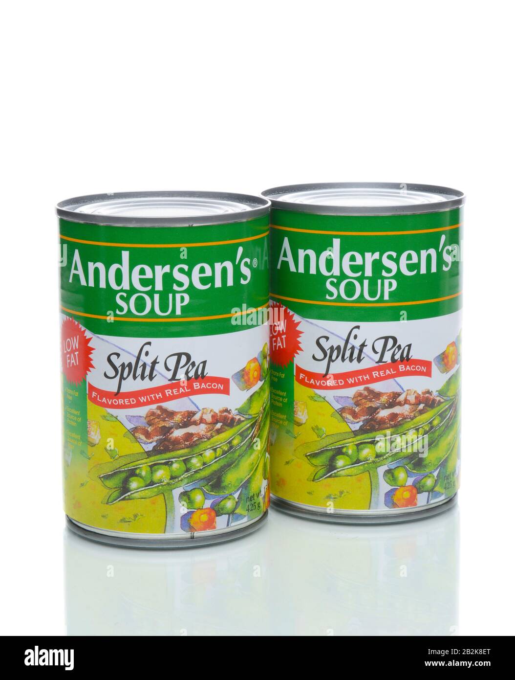 IRVINE, CA - JANUARY 4, 2018: Andersens Split Pea with Bacon Soup. The low fat soup is Trans Fat free and a good source of fiber and protein. Stock Photo