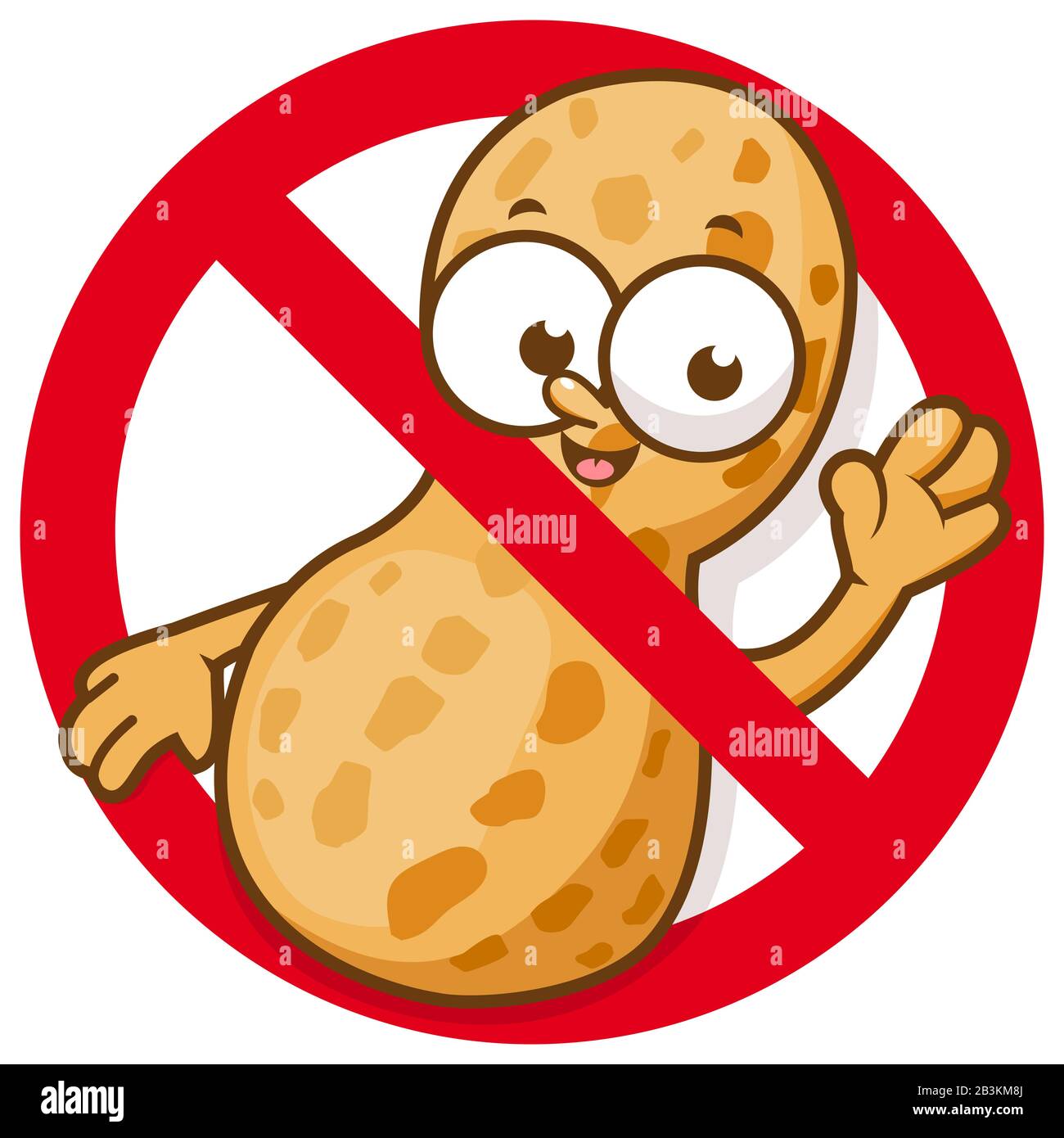 Cartoon peanut in red prohibition sign. Stock Photo