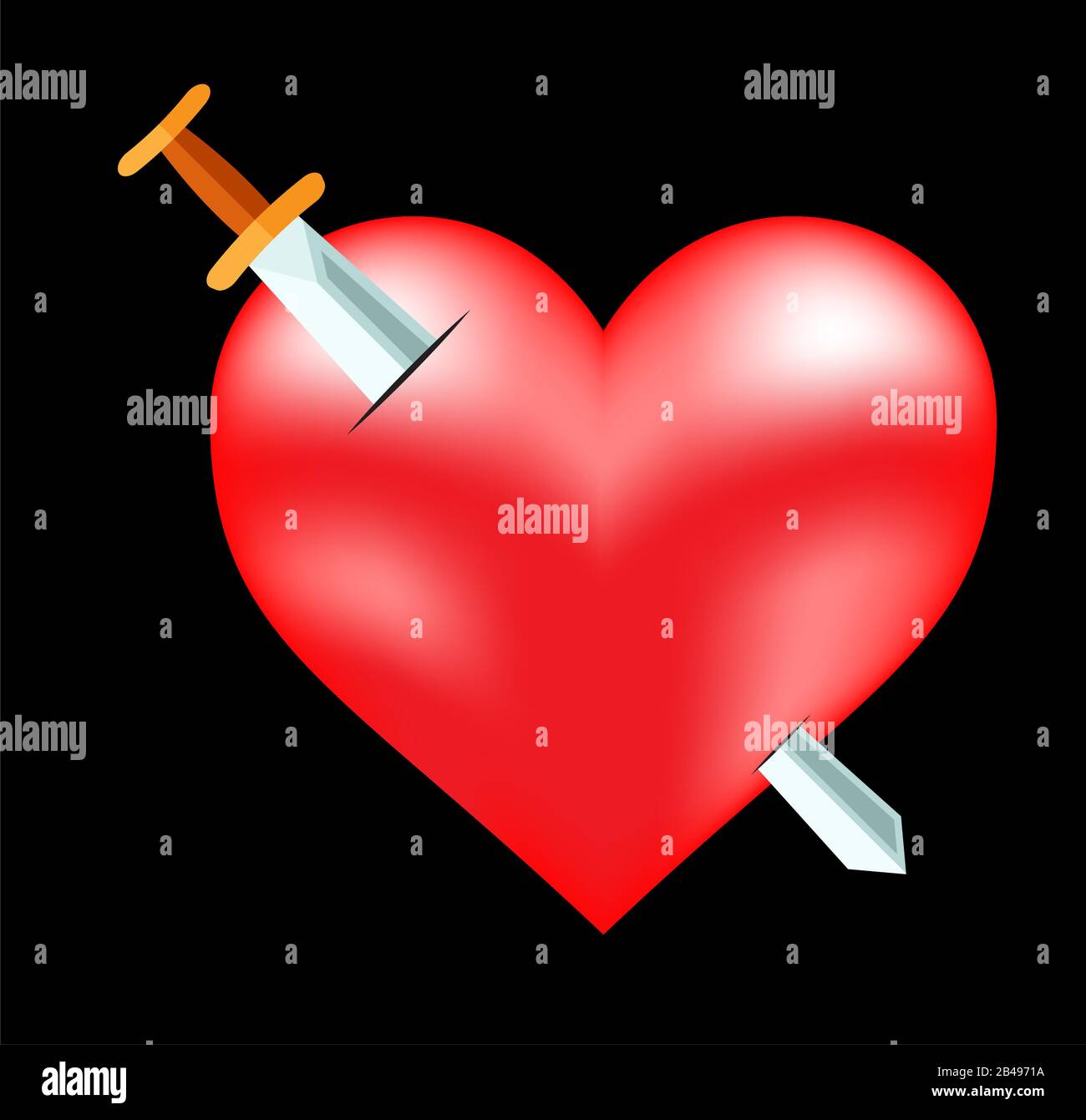 Illustration of heart with sword, with black background vector Stock Vector