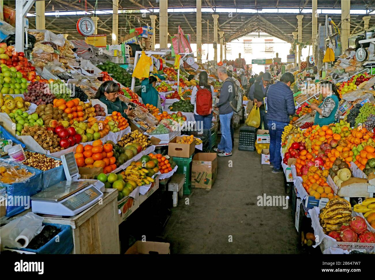 Inside the Mercado Central de San Pedro, Local Market in Cusco of Peru Stock Photo