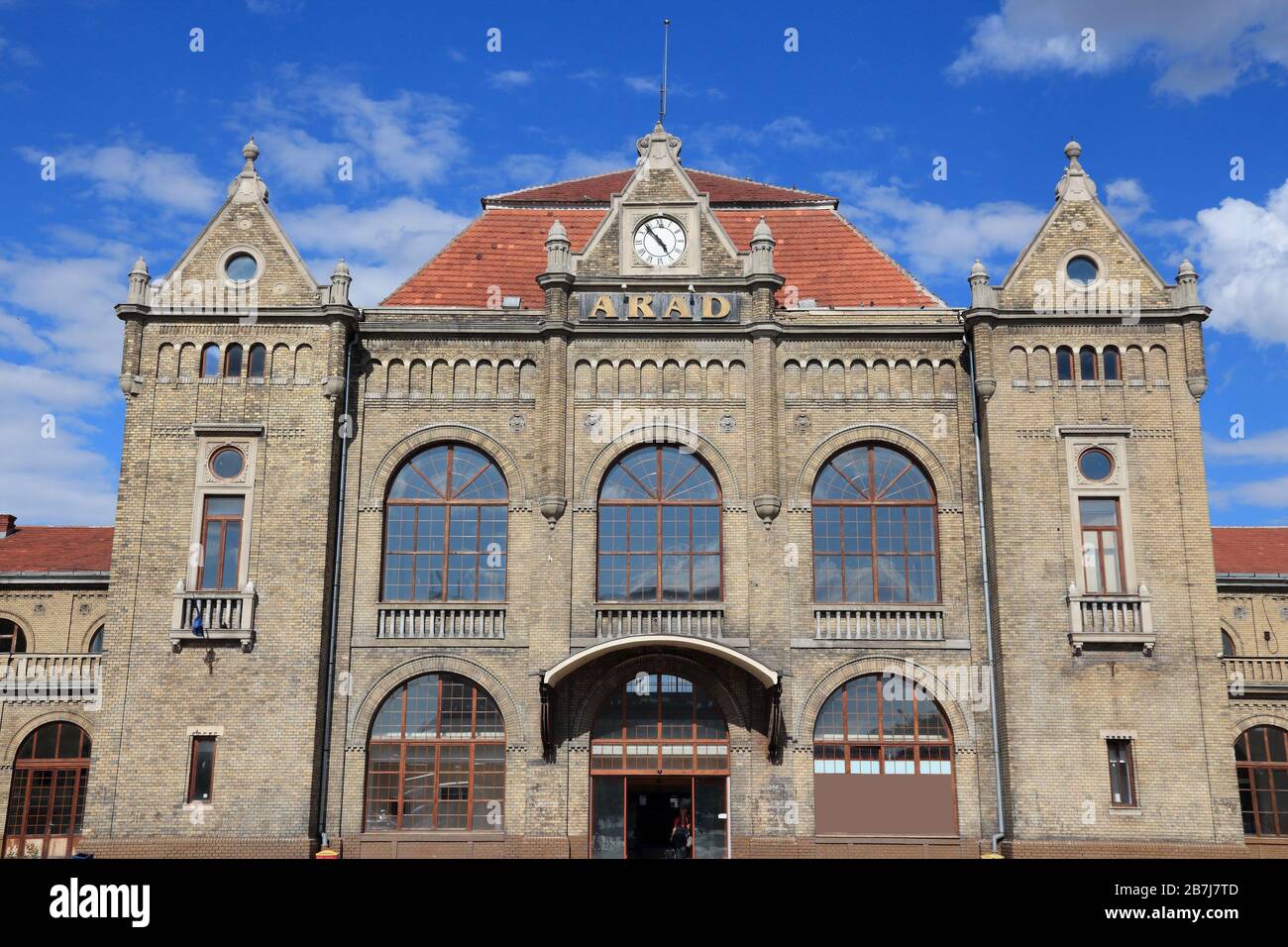 Arad city in Romania. Railway station building. Stock Photo