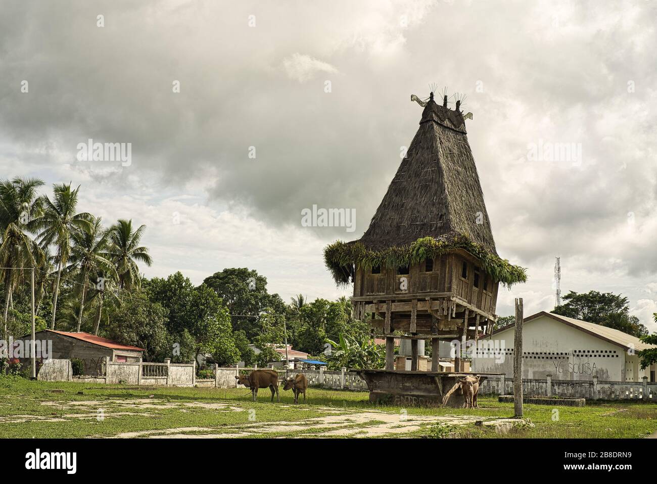 Traditional wooden construction of Fataluku people in Lospalos, Lauten. Timor Leste (East Timor). Stock Photo