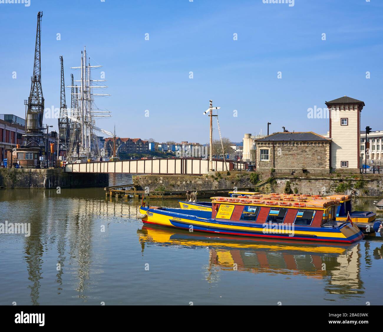 Prince Street Swing Bridge with Bristol Ferry Boats Matilda and Brigantia on Bristol Floating Harbour UK Stock Photo