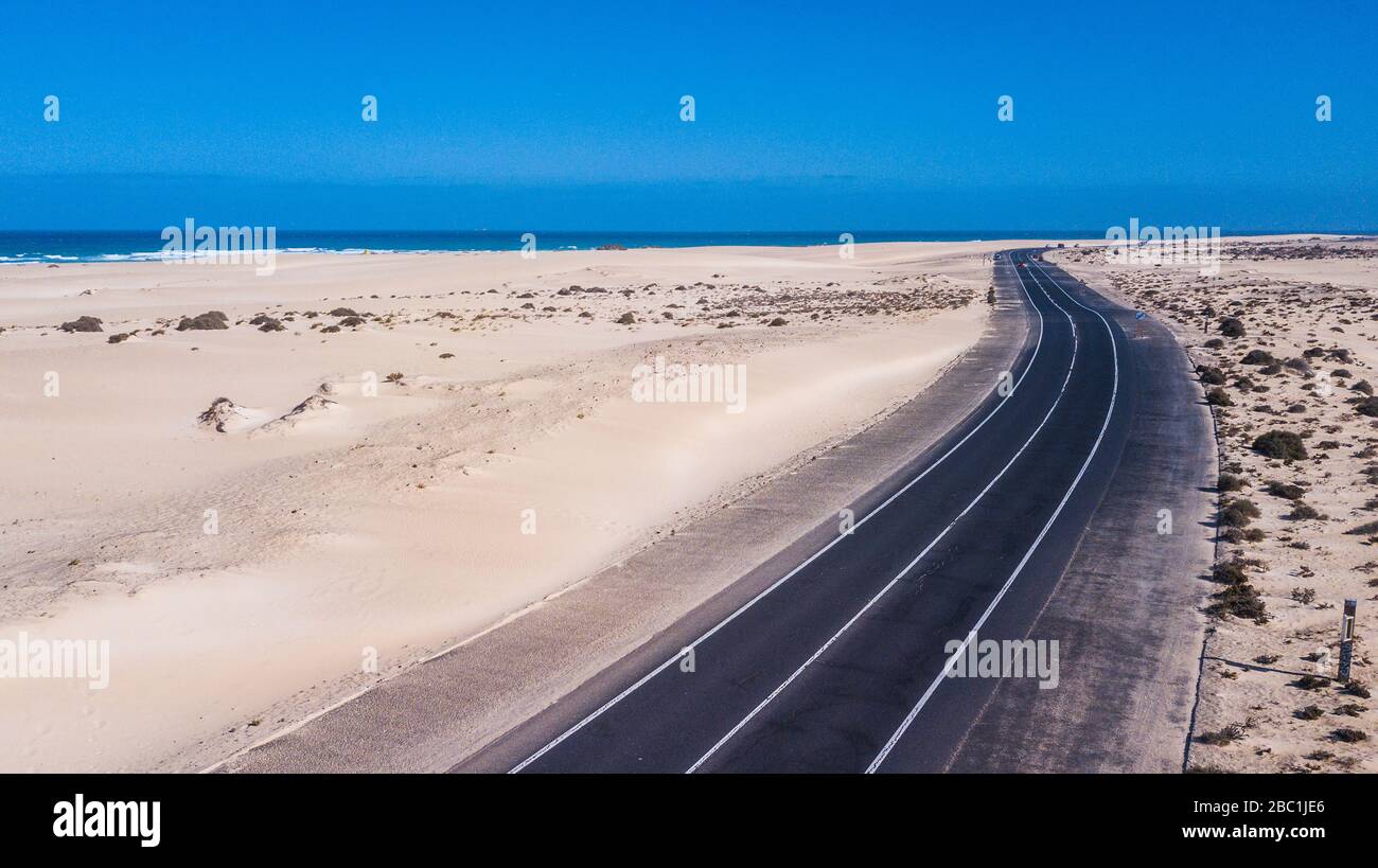 Spain, Canary Islands, Aerial view of beachside highway on ...