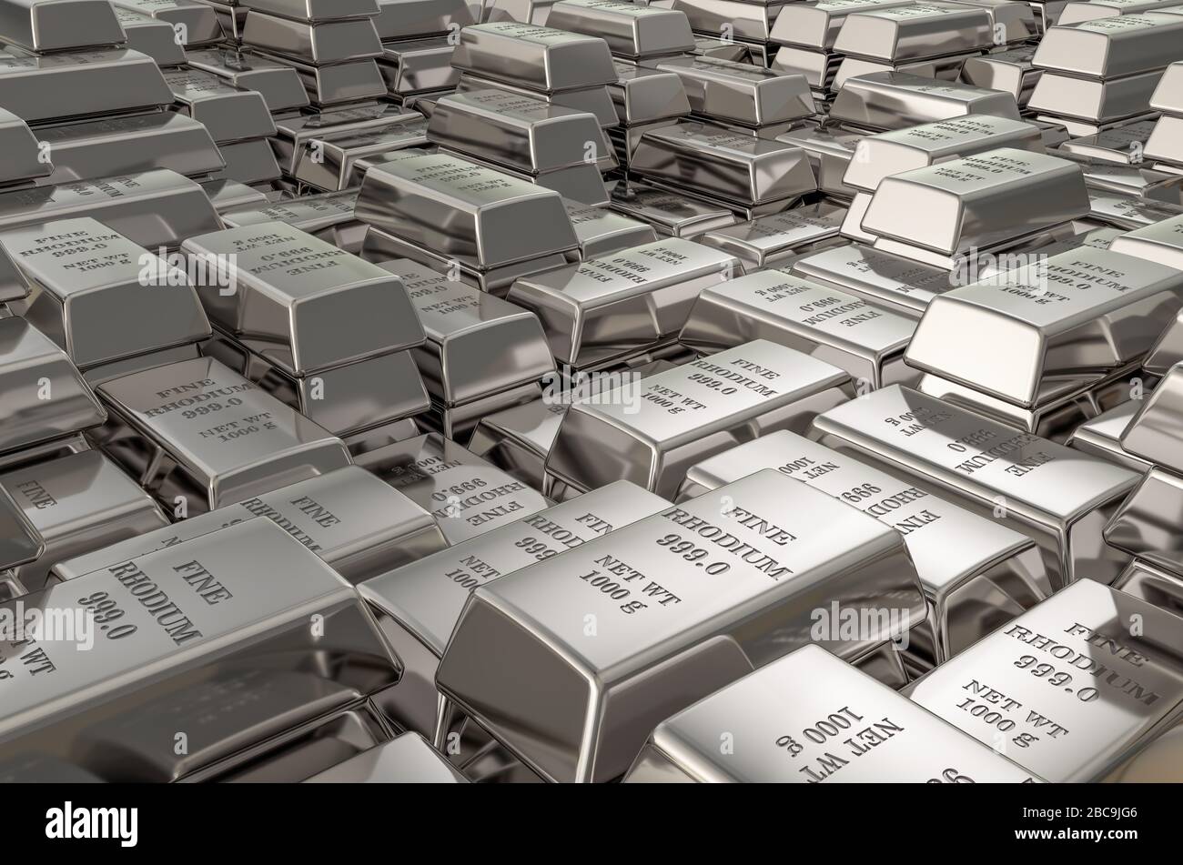 Rhodium ingots, bars background. 3D rendering Stock Photo