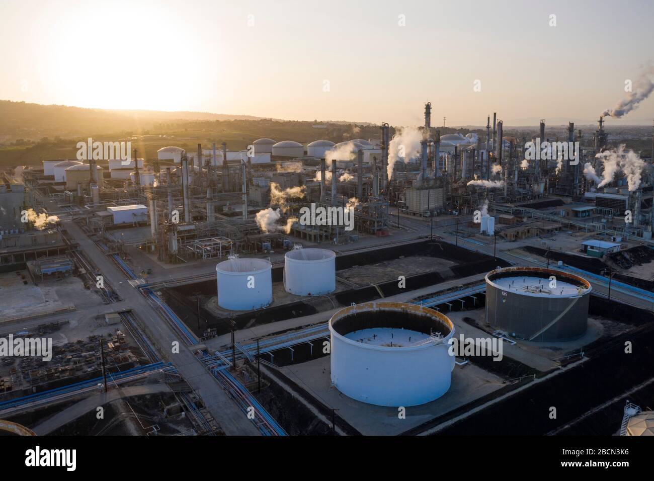 Aerial view of oil refinery Stock Photo