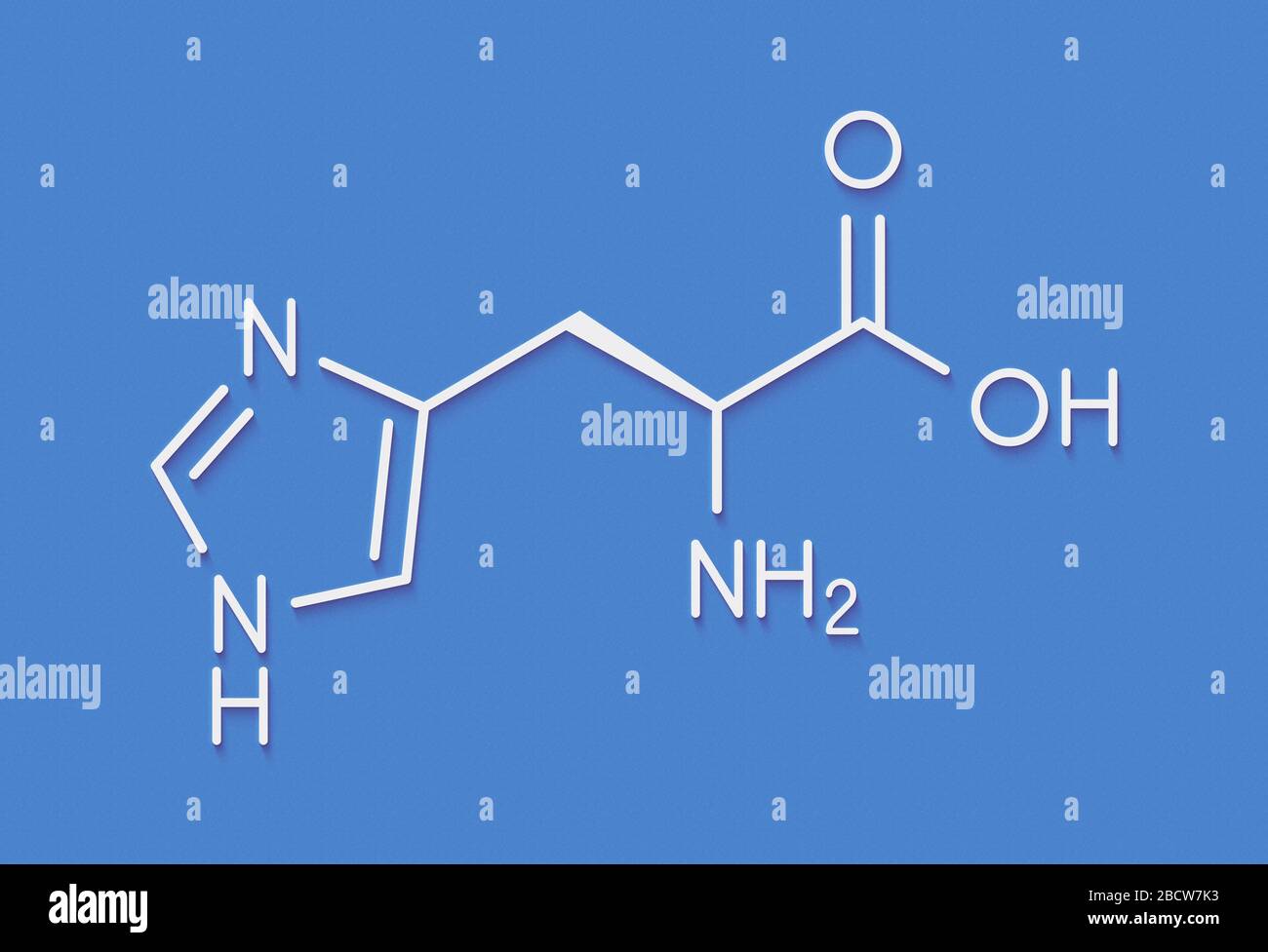 Histidine (l-histidine, his, H) amino acid molecule. Skeletal formula. Stock Photo