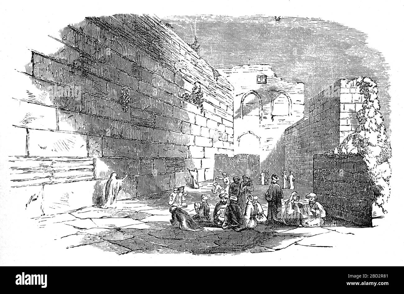 Israel. City of Jerusalem. Western Wall (small segment of old Temple). Engraving, 19th century. Stock Photo