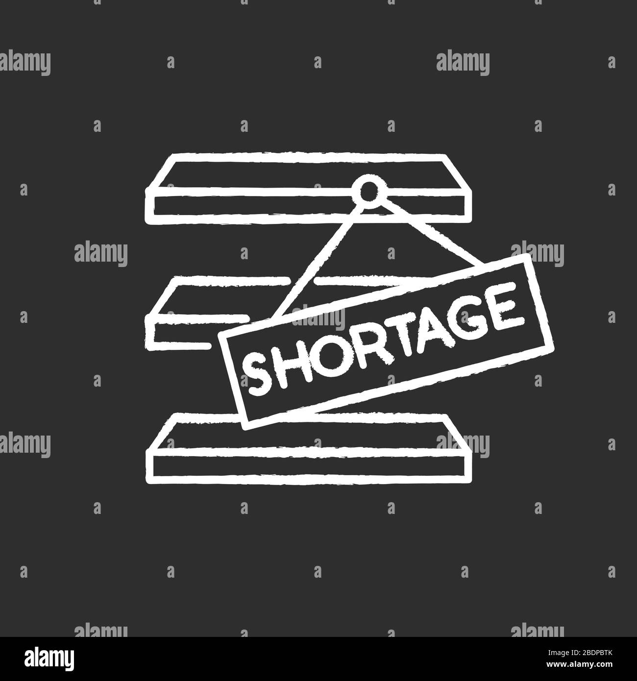 Stock shortage chalk white icon on black background. Merchandise lack, goods limited quantity, empty storehouse. Commerce, retail, consumerism Stock Vector