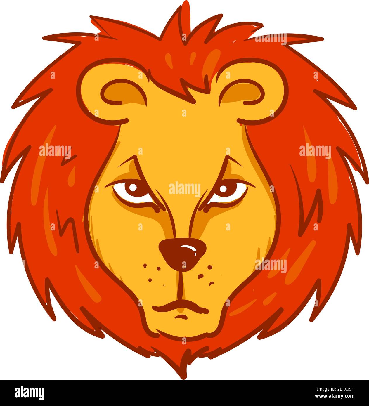 Angry lion head, illustration, vector on white background Stock Vector