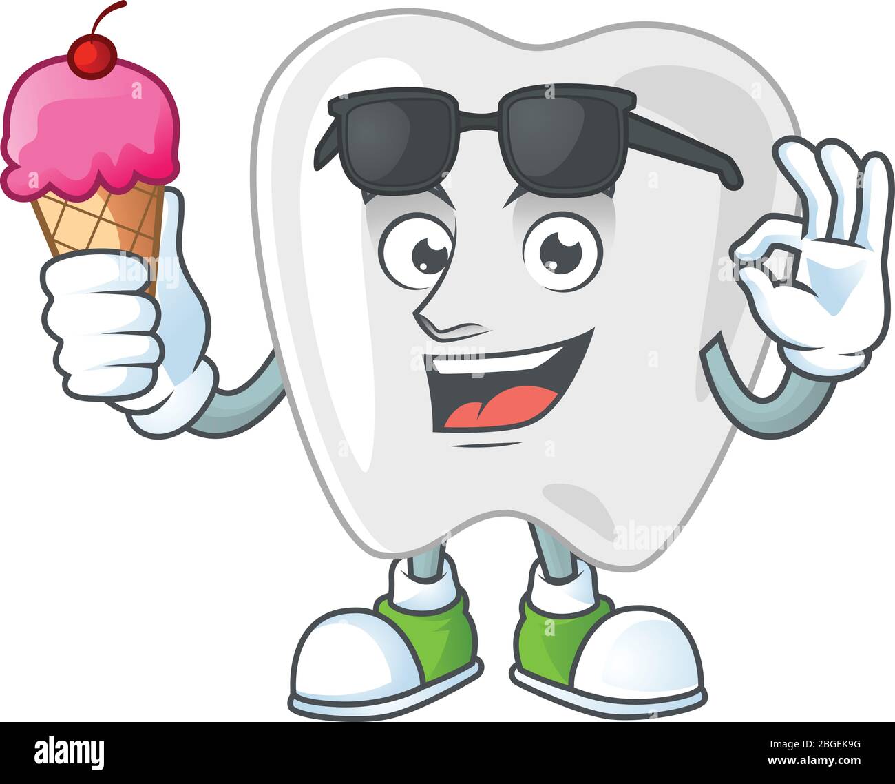 Cute teeth cartoon character enjoying an ice cream Stock Vector