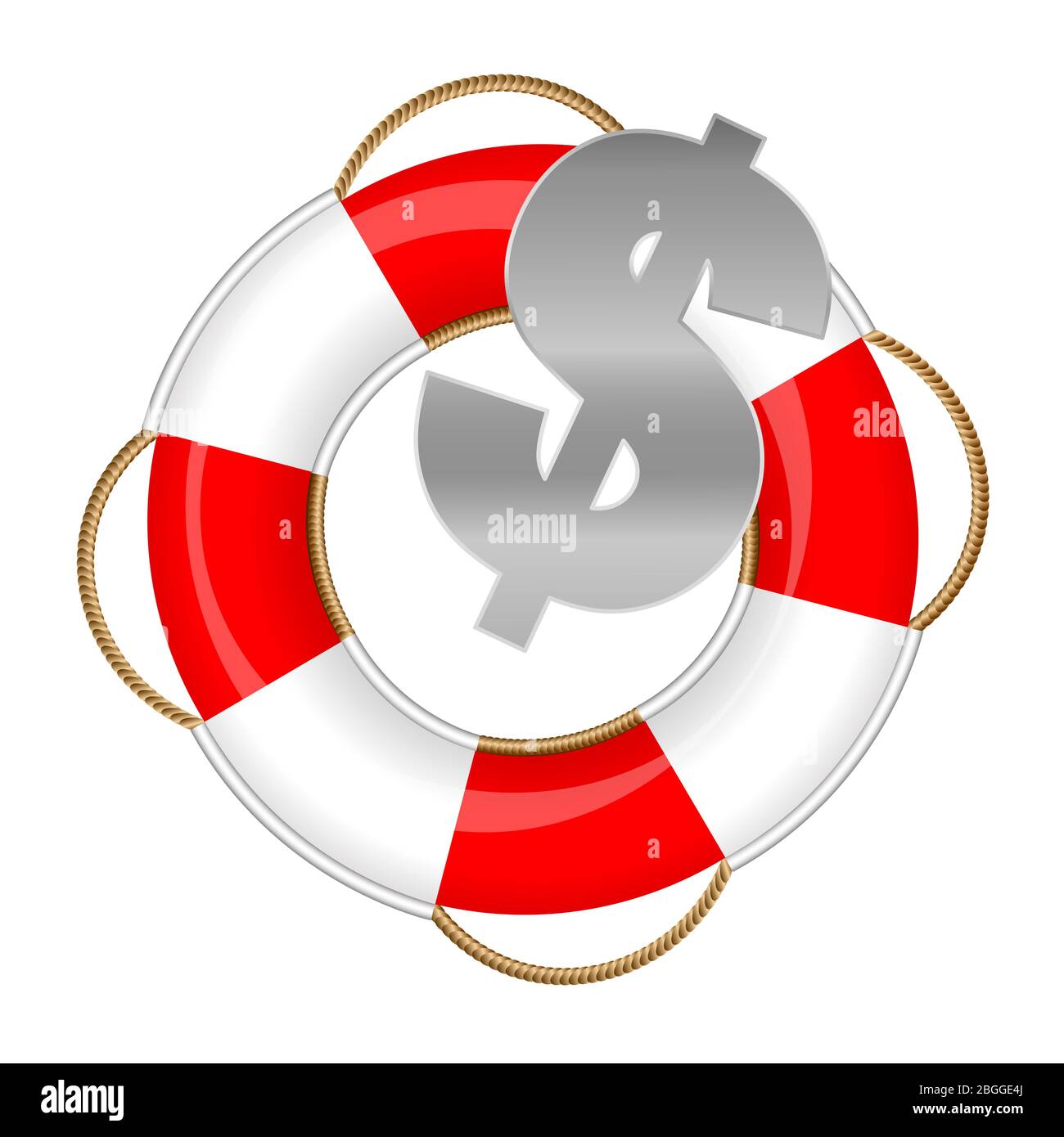 Dollar symbol in a lifebuoy, symbolic for rescue fund, financial emergency, business protection, bankruptcy and global economy depression. Stock Photo