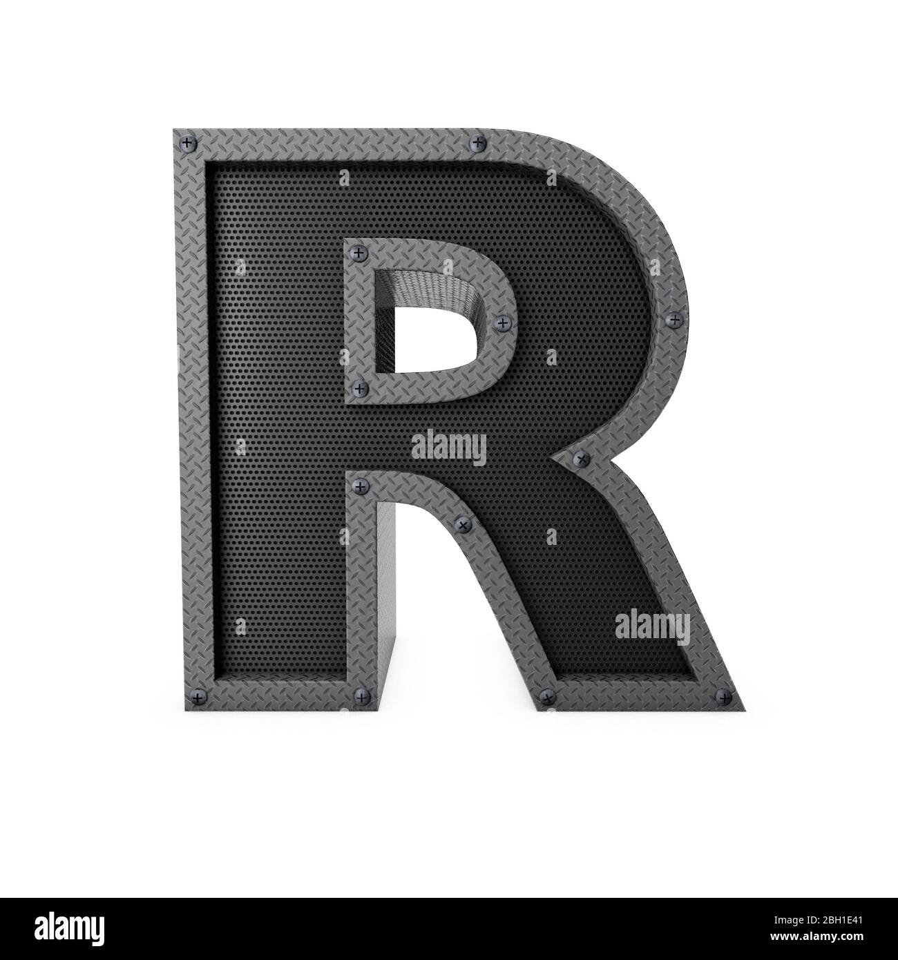 Letter R industrial metal type. 3D Rendering Stock Photo