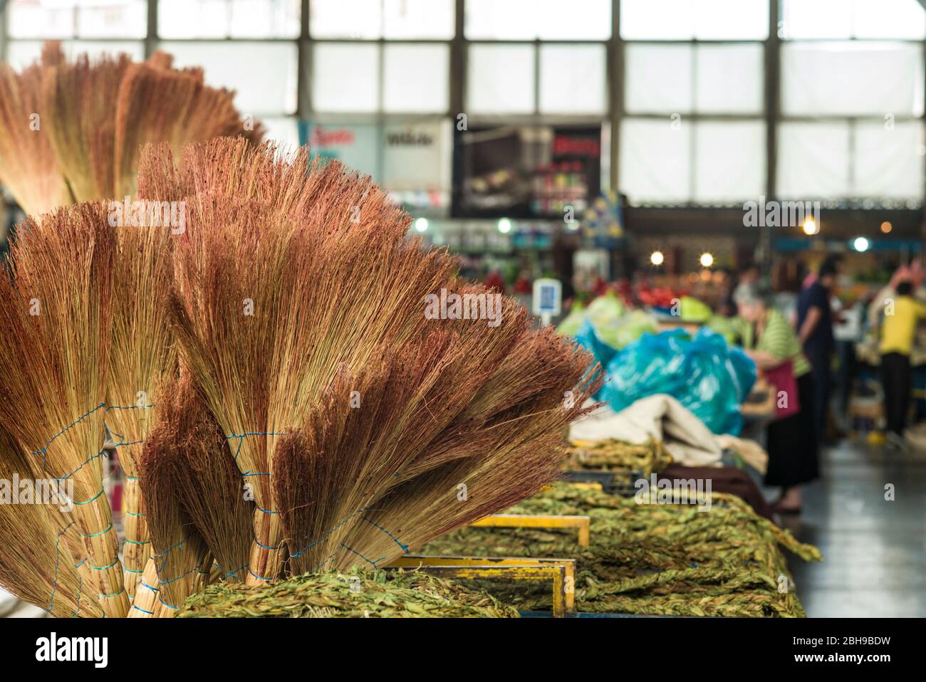 Armenia, Yerevan, G.U.M. Market, food market hall, handmade brooms Stock Photo