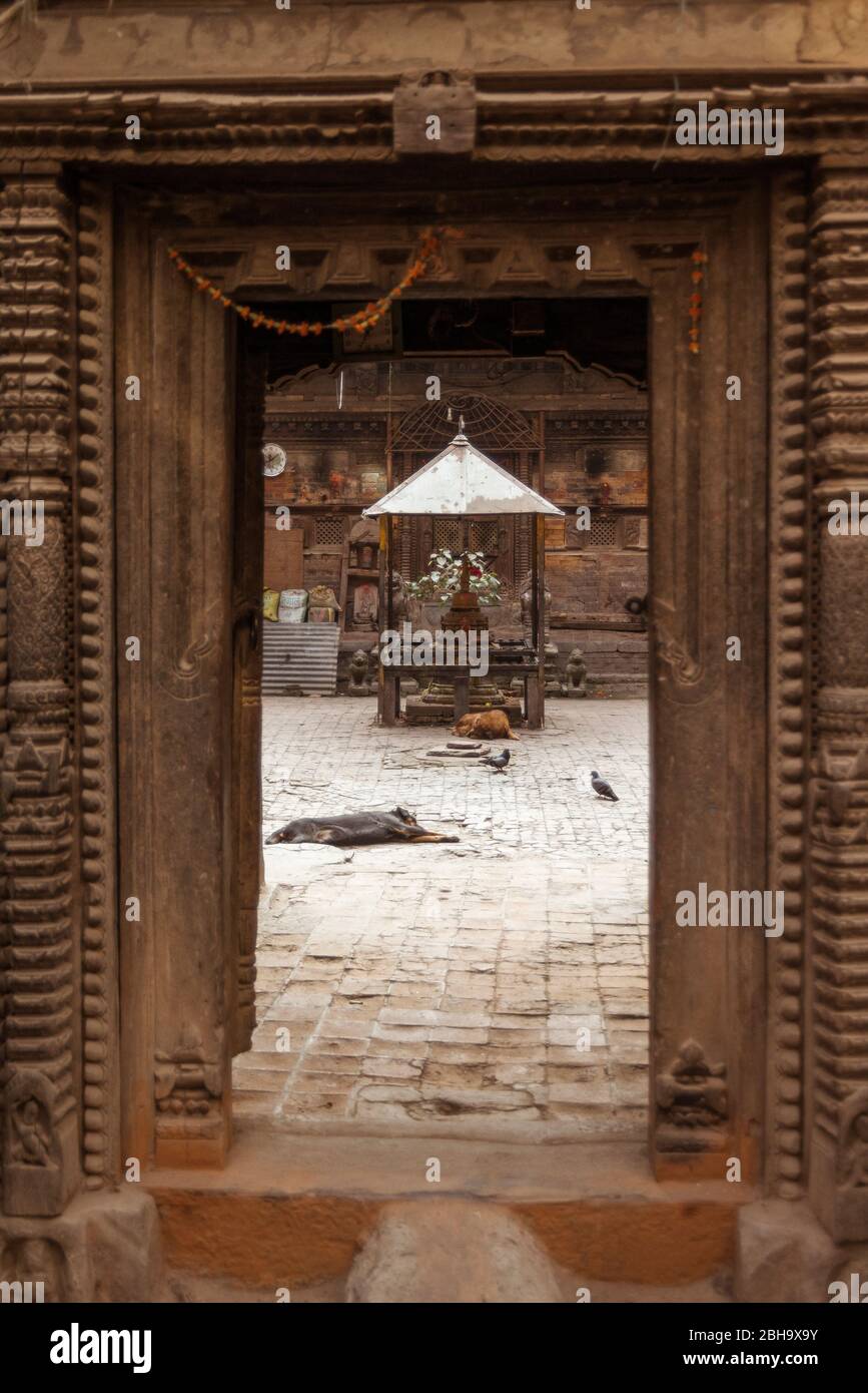 Courtyard with prayer stamp, Stock Photo