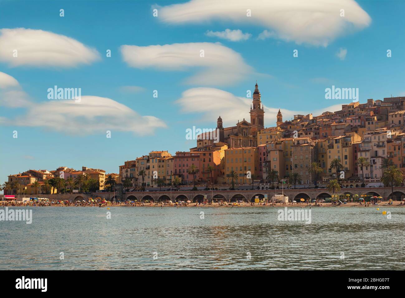 Menton France, city skyline at Menton beach Stock Photo