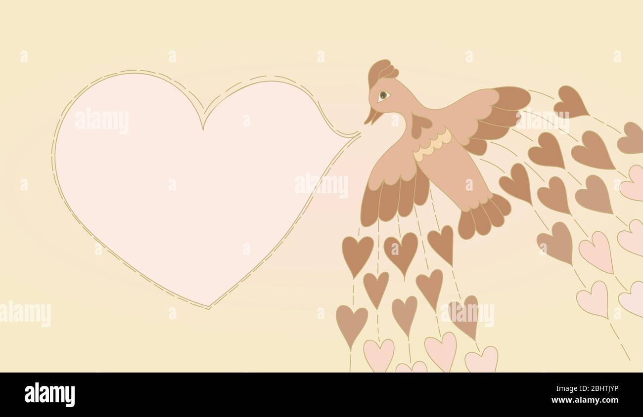 Vector design element. Background with the image of hearts and bird. Romantic card with bird Stock Photo