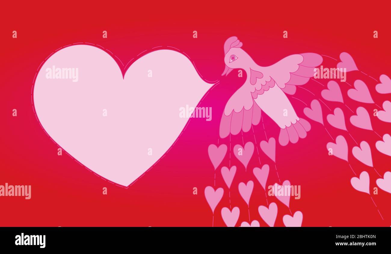 Background with the image of hearts and bird. Romantic card with bird Stock Photo