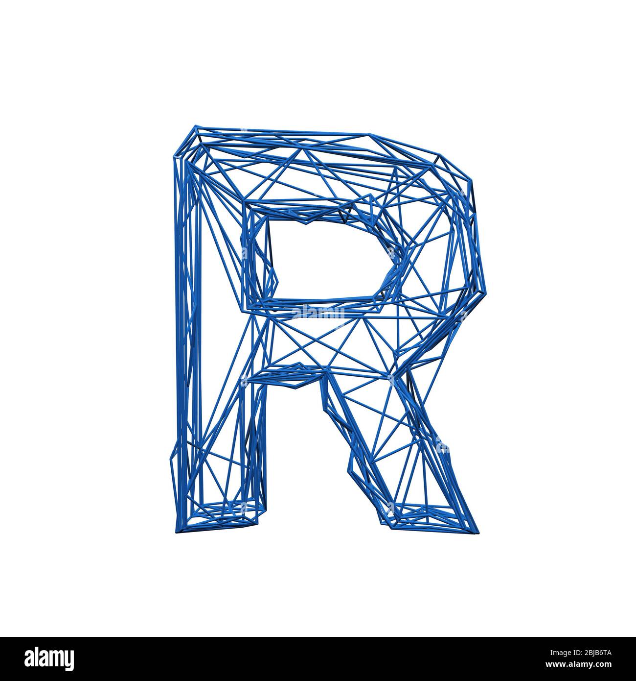 Letter R wire frame low poly alphabet. 3D rendering Stock Photo