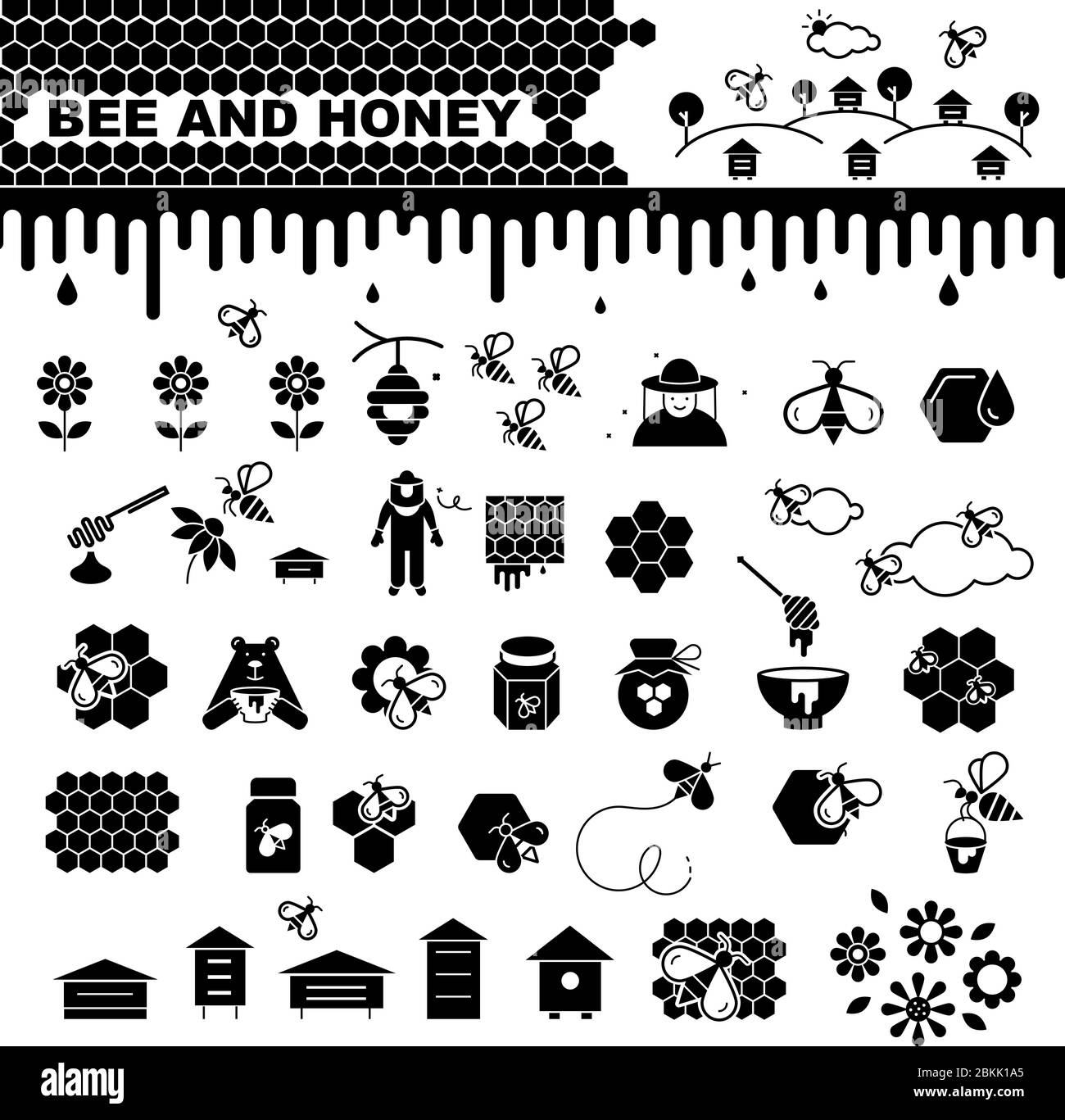 Bee and honey vector icons set Stock Vector