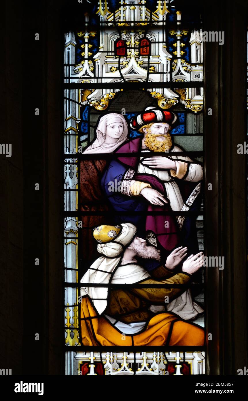 Stained Glass Window of Biblical Magi or Wise Men in Holy Trinity Church or Shakespeare's Church Stratford-upon-Avon Warwickshire England UK Stock Photo