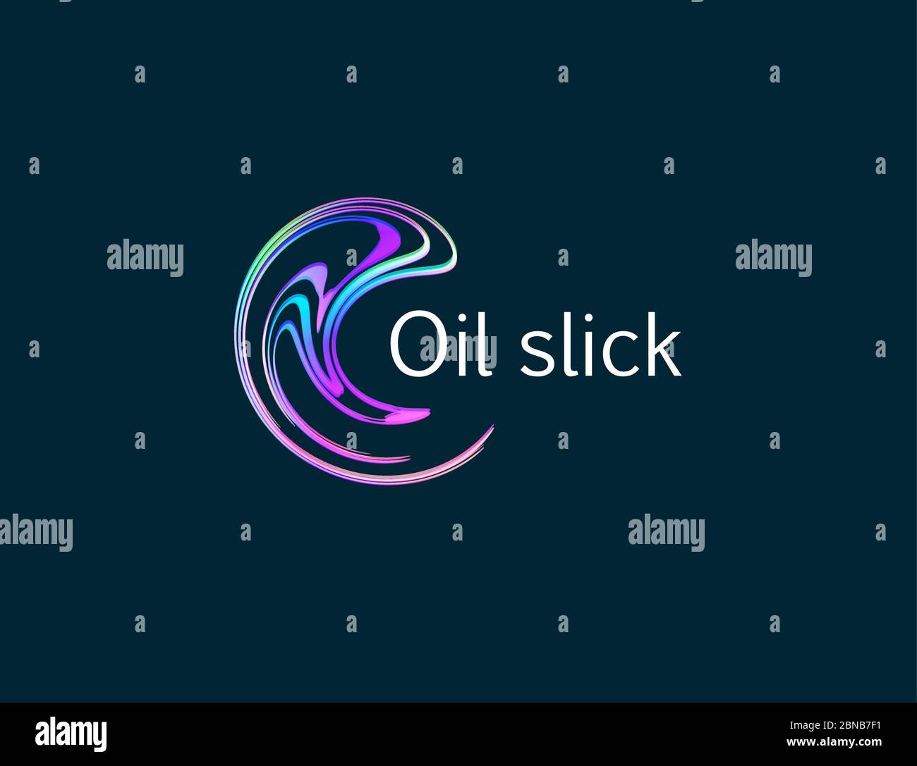 Oil slick logo concept. Oil spill graphic. Pollution control, awareness icon. Neon filling station emblem, Water pollution stain from fuel waste sign Stock Vector