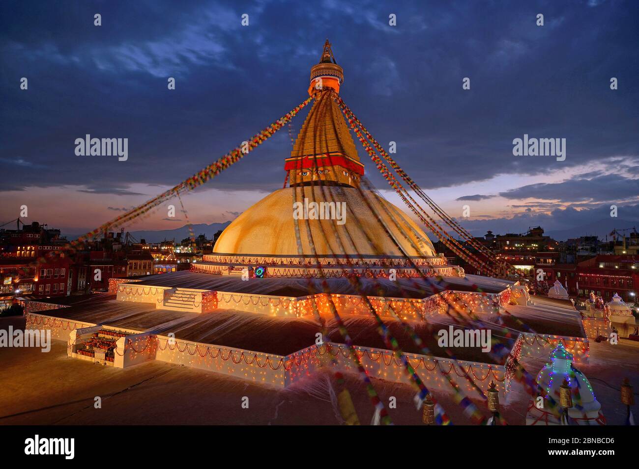 stupa with colourful pennants in Kathmandu, Nepal, Kathmandu Stock Photo