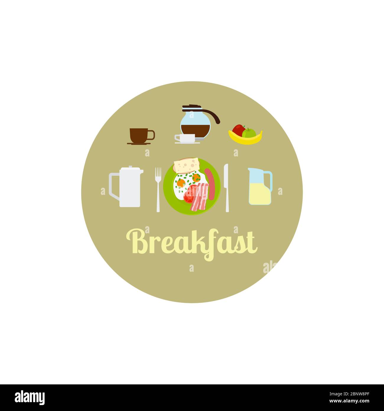 Breakfast food isolated icon set. Vector illustration Stock Vector