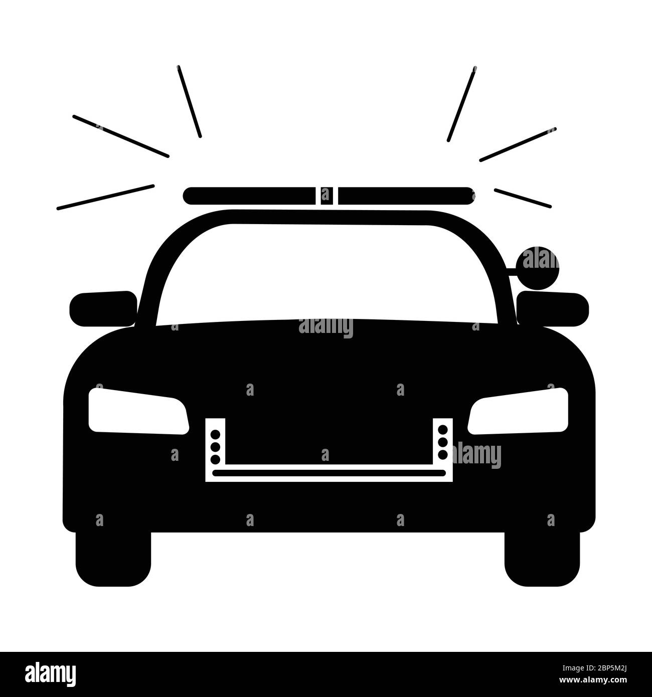 Police Cop Car with siren front view. Simple black and white illustration depicting police emergency response vehicle car with flash. EPS Vector Stock Vector