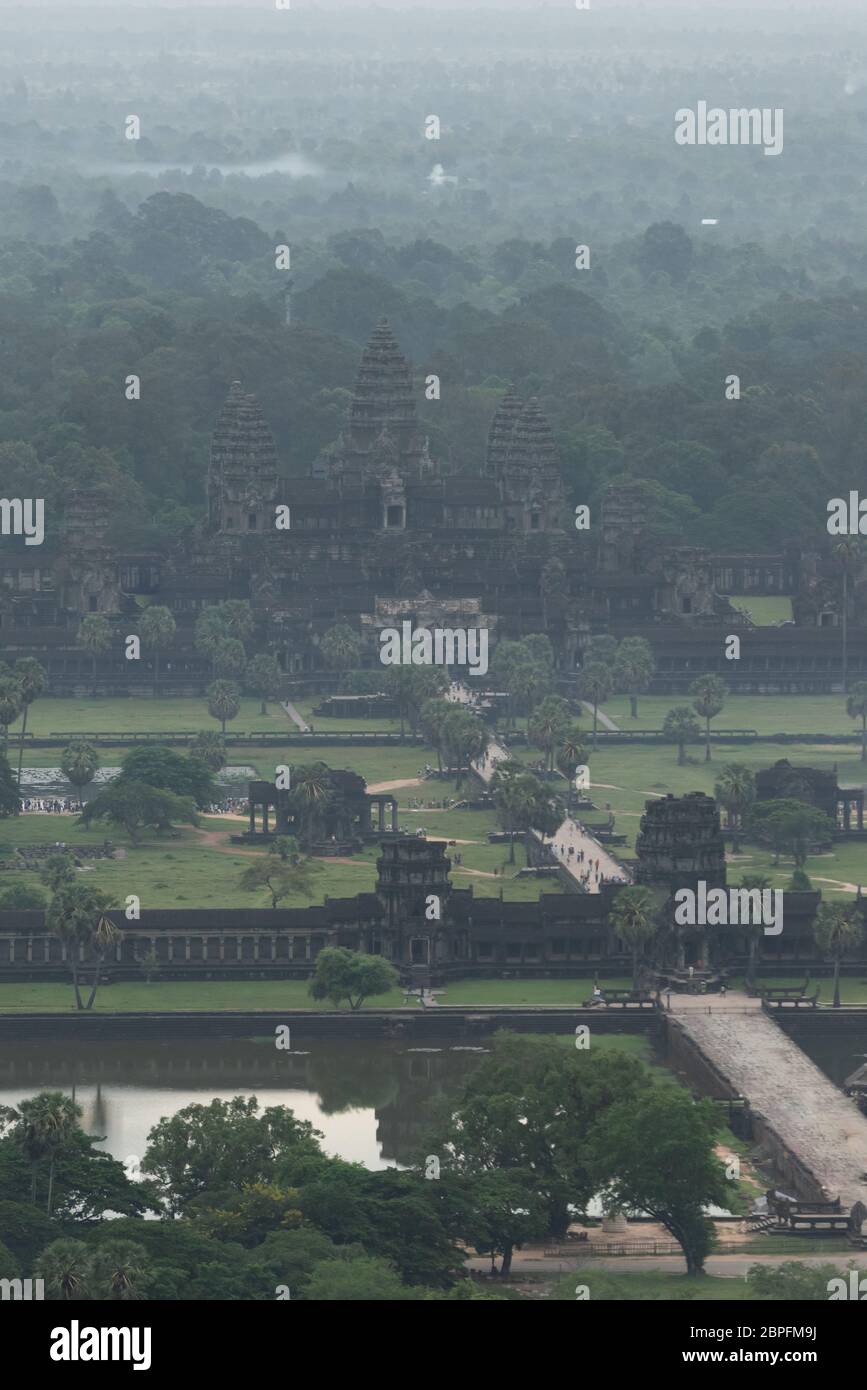 Aerial view of Angkor Wat among trees Stock Photo