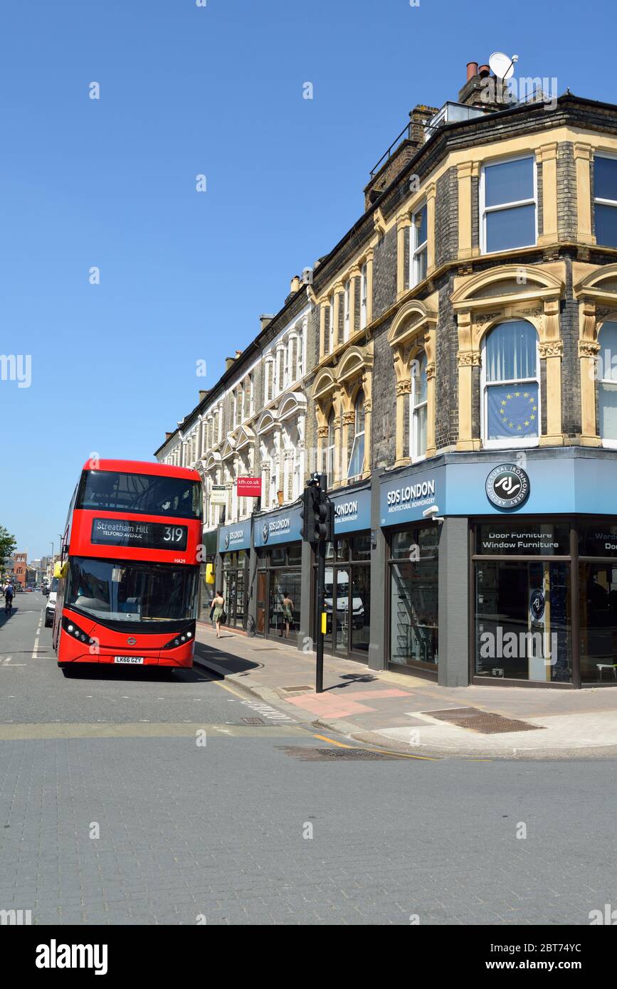 Red double deck bus, Wandsworth, Clapham, London, United Kingdom Stock Photo