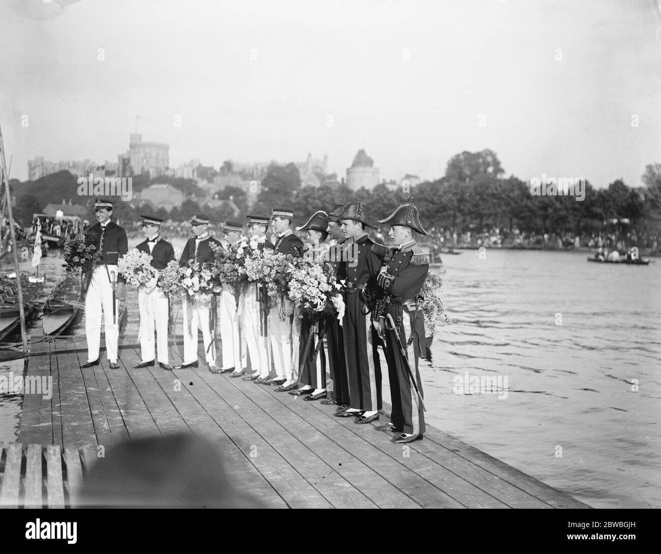 Fourth of June celebrations and procession of boats at Eton A group of their coxswains in their pictureque garb  5 June 1920 Stock Photo