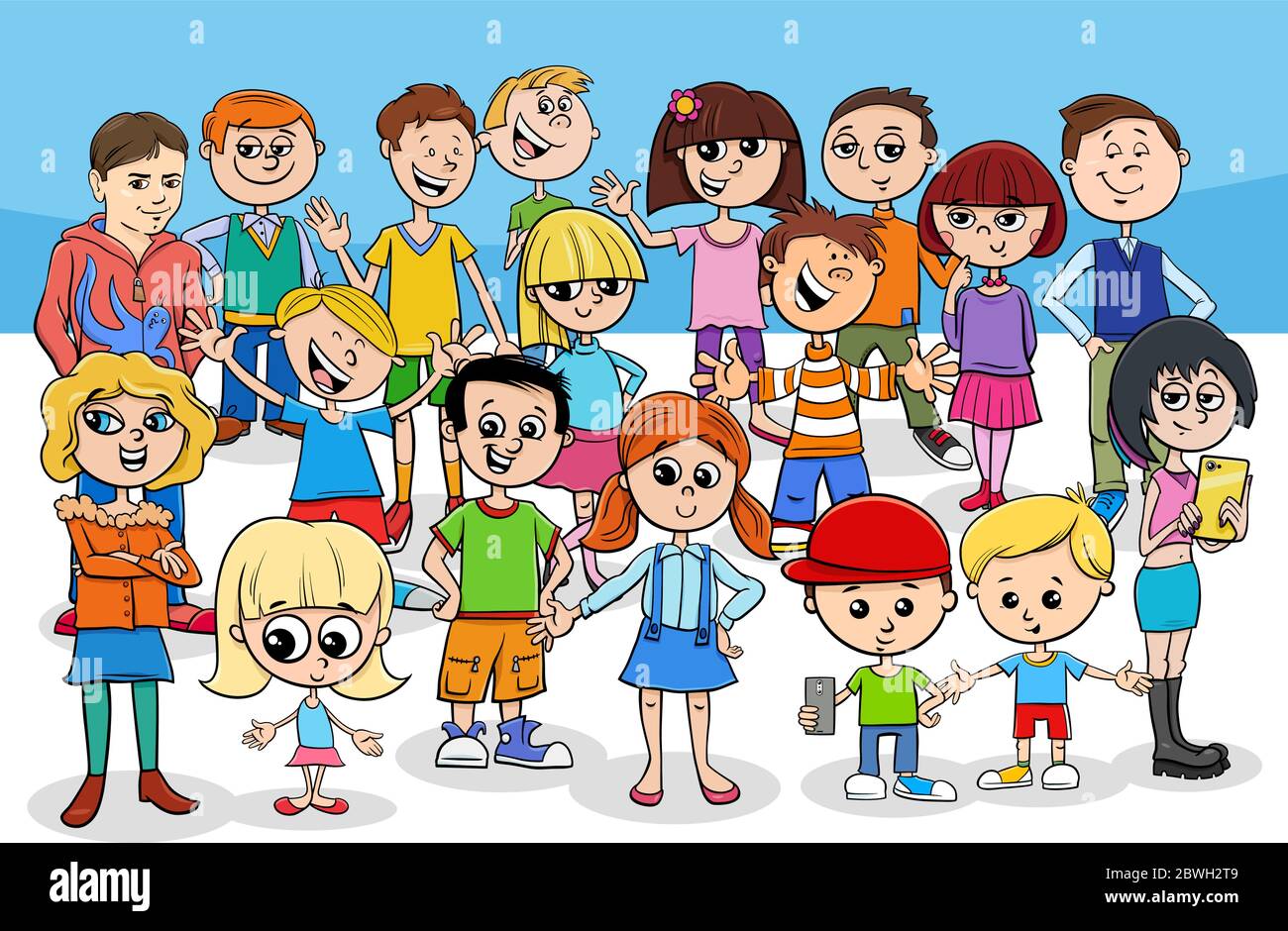 Cartoon Illustration of Preschool or Elementary Age Children and Teen ...