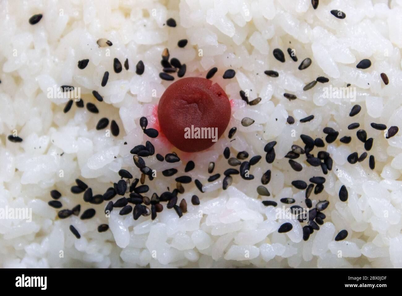 cooked rice steamed rice on bowl umeboshi pickled pium Stock Photo