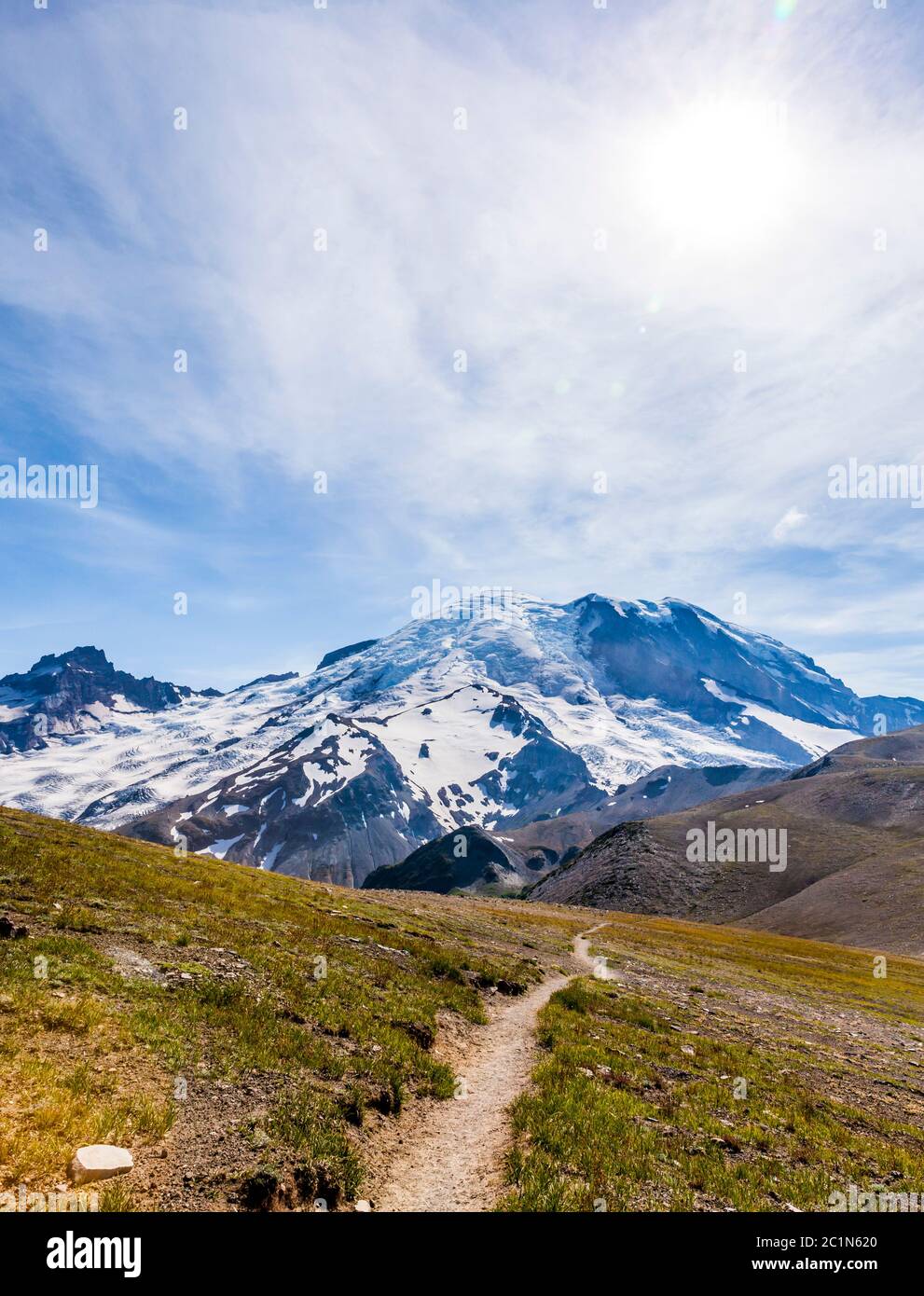 A hiking trail from 2nd Burroughs Mountain to 3rd Burroughs Mountain, Rainier National Park, Washington, USA Stock Photo