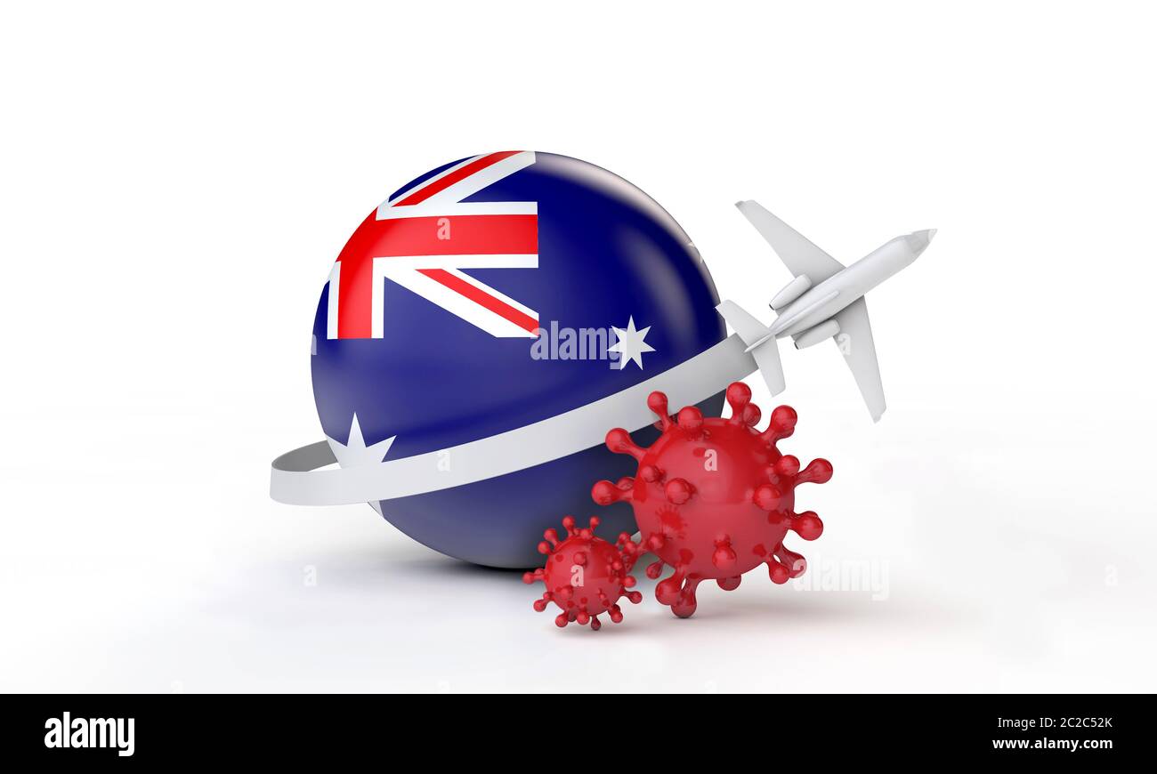 Australia cononavirus outbreak travel concept. 3D Rendering. Stock Photo